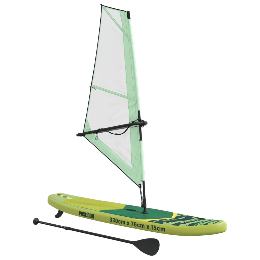 Produktbild för Uppblåsbar SUP-bräda med segel POSEIDON 330 x 76 x 15 cm Grön