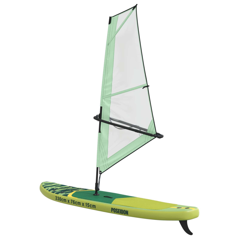 Produktbild för Uppblåsbar SUP-bräda med segel POSEIDON 330 x 76 x 15 cm Grön