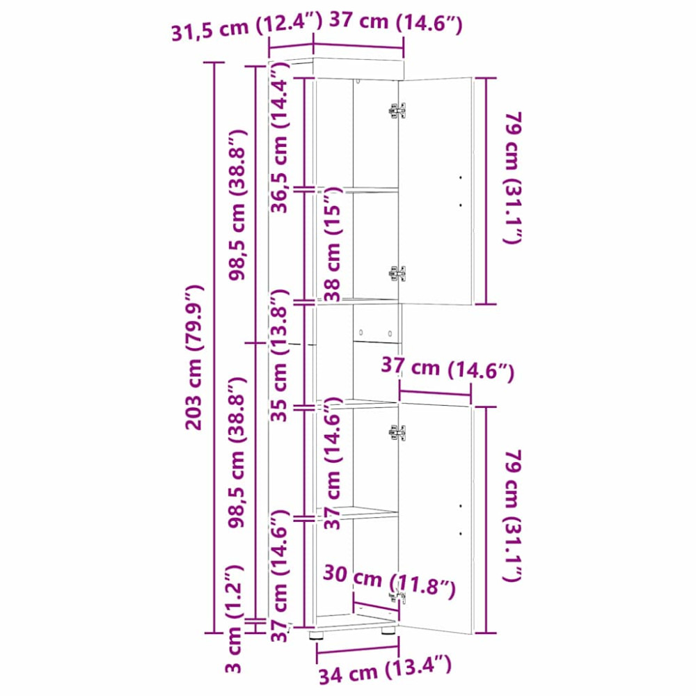 Produktbild för Badrumsmöbelset TULUM 3 pcs Betonggrå 60 x 34 x 63 cm