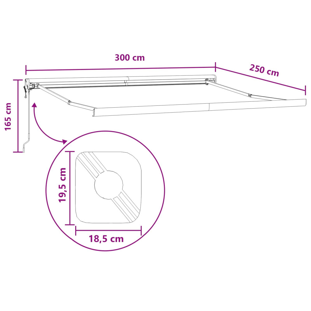Produktbild för Utdragbar markis Taupe 300 x 250 cm Tyg och Metall