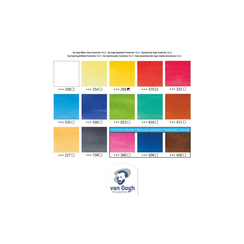 Produktbild för Van Gogh Watercolour pocket box basic colours | 12 half pans...