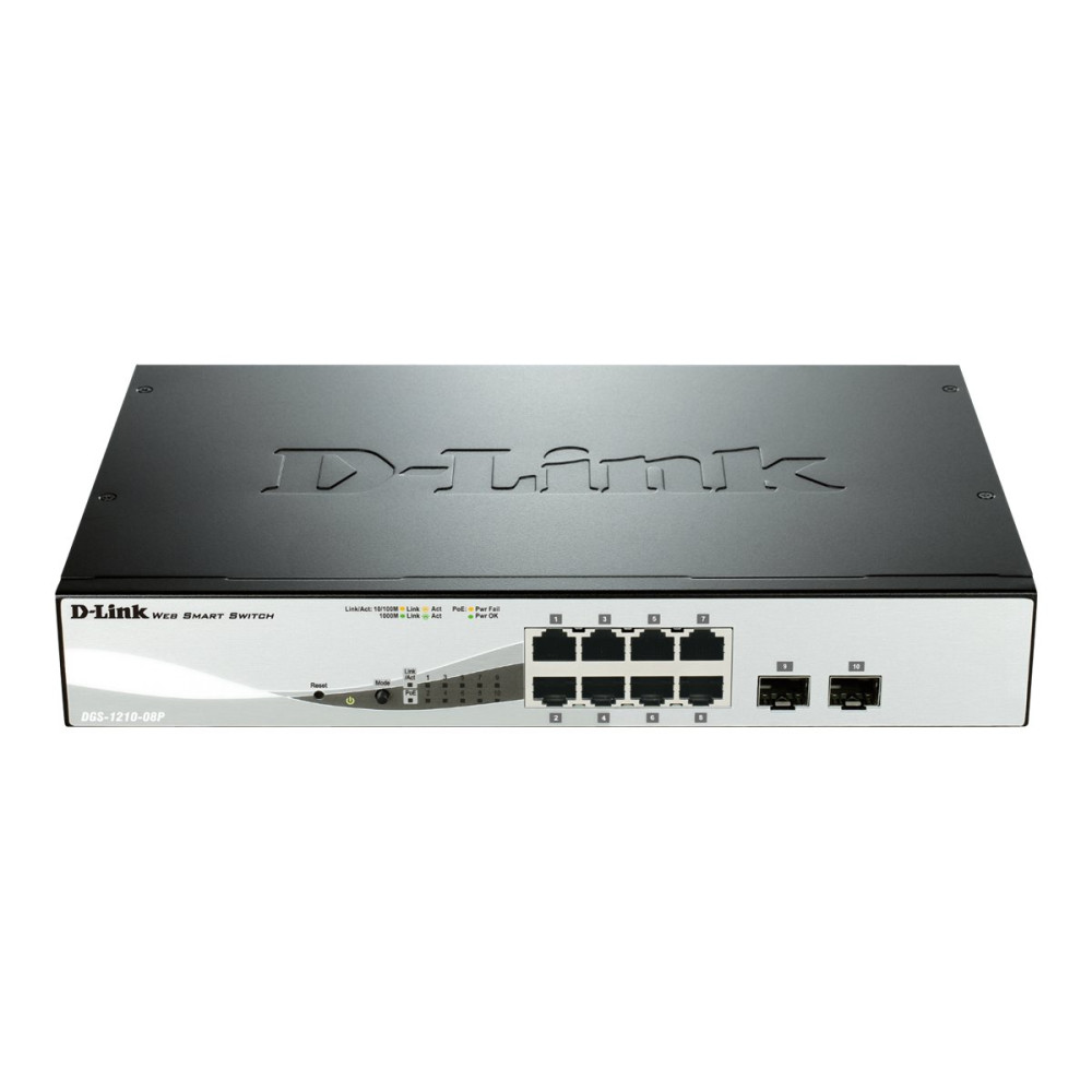 Produktbild för D-Link Web Smart DGS-1210-08P - switch - 8 portar - Administrerad - rackmonterbar