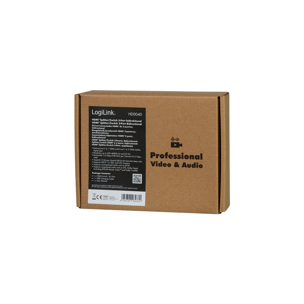 Produktbild för LogiLink - video/ljudsplitter/switch - 3 portar