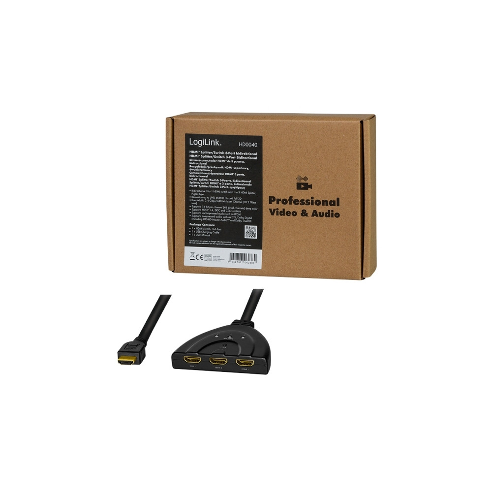 Produktbild för LogiLink - video/ljudsplitter/switch - 3 portar