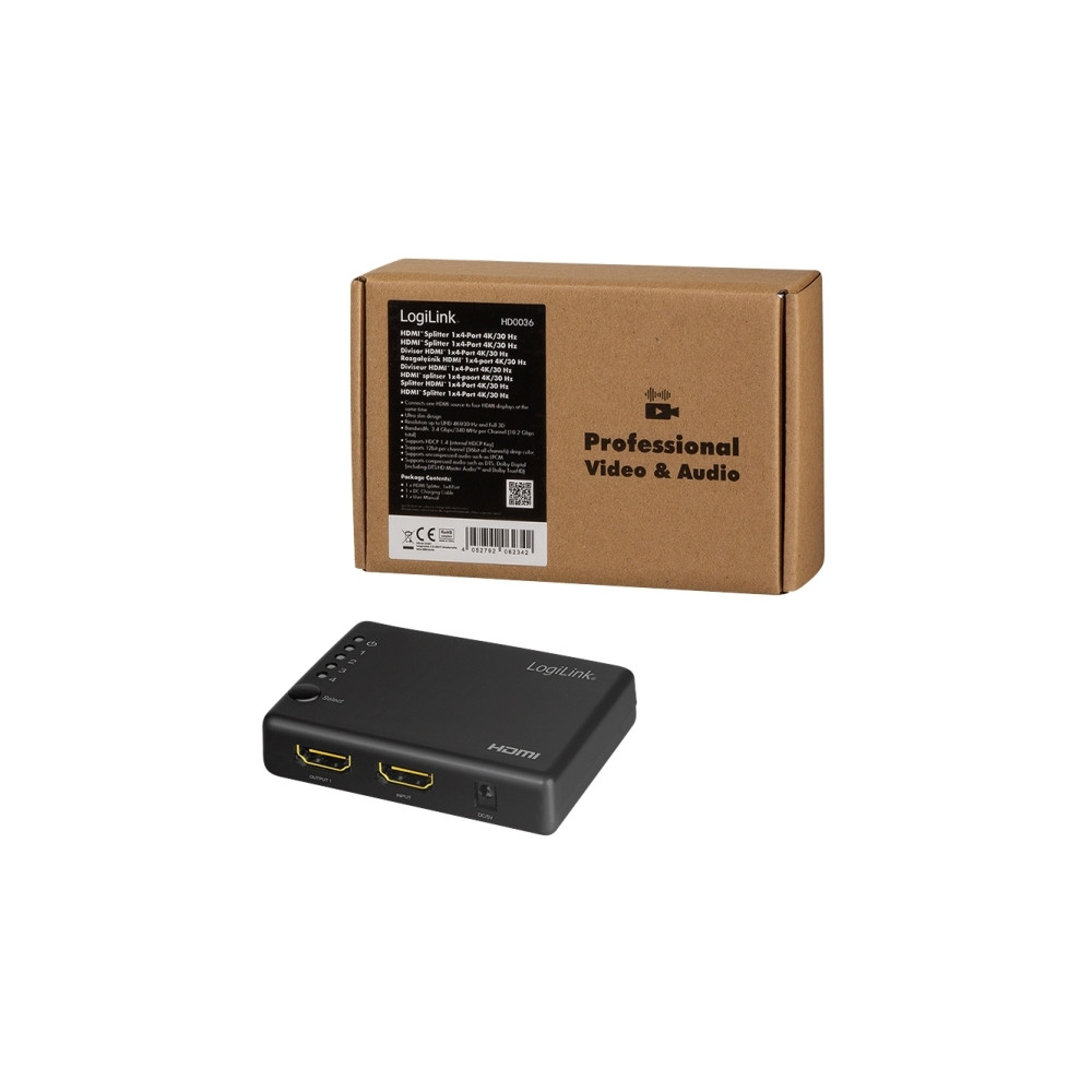 Produktbild för LogiLink - video/audiosplitter - 4 portar