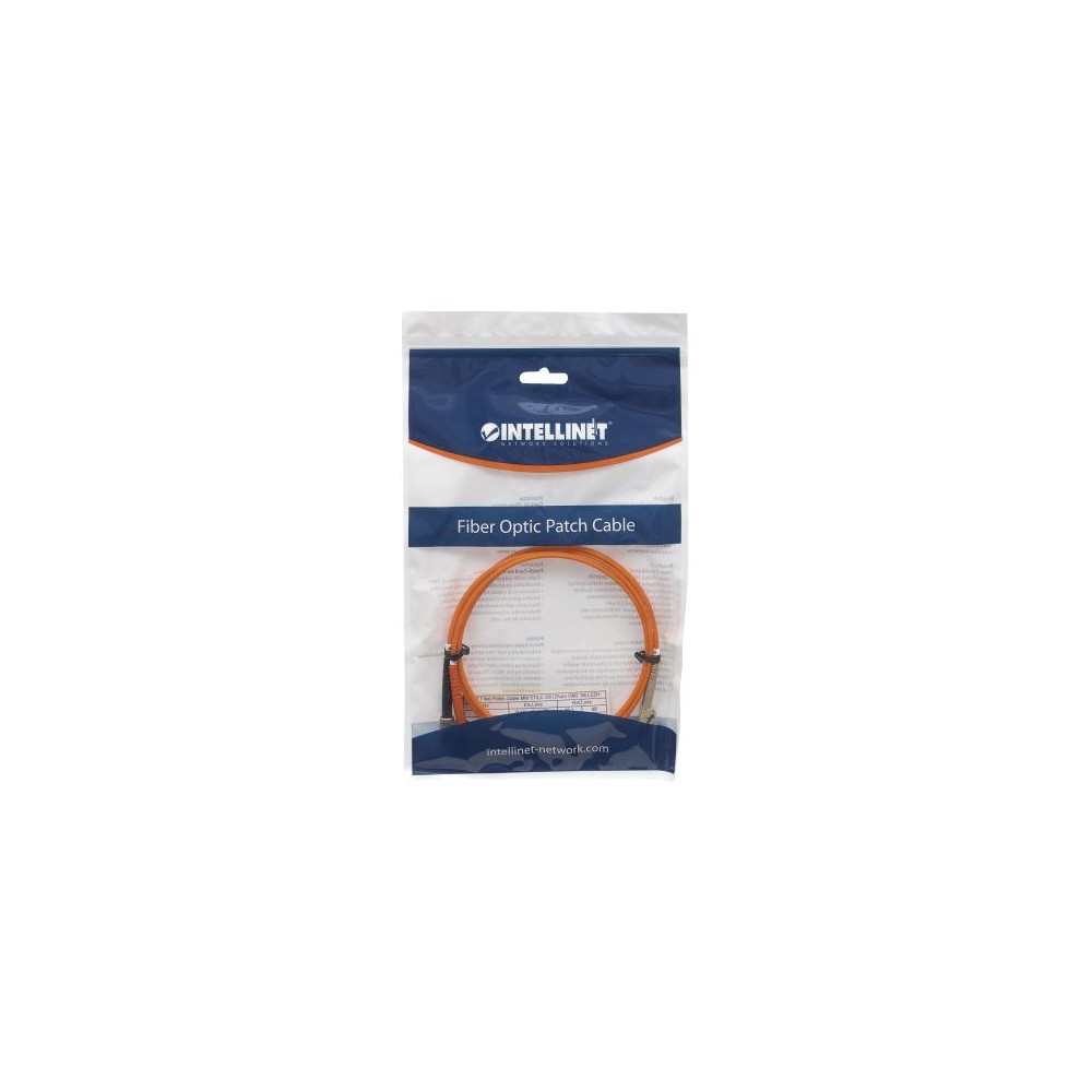 Produktbild för Intellinet Fiber Optic Patch Cable, OM2, LC/ST, 3m, Orange, Duplex, Multimode, 50/125 µm, LSZH, Fibre, Lifetime Warranty, Polybag - patch-kabel - 3 m