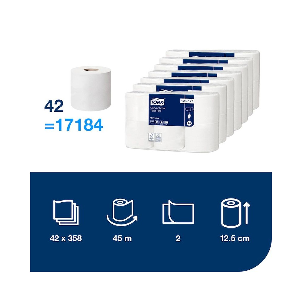 Produktbild för Toalettpapper Tork T4 Universal, 2-lagers, oblekt, FSC Återv...