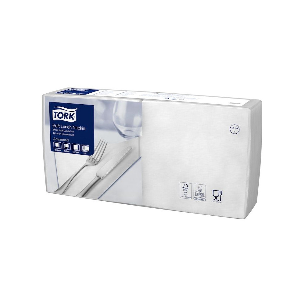 Produktbild för Tork mjuk lunchservetter 33x33 cm, vit