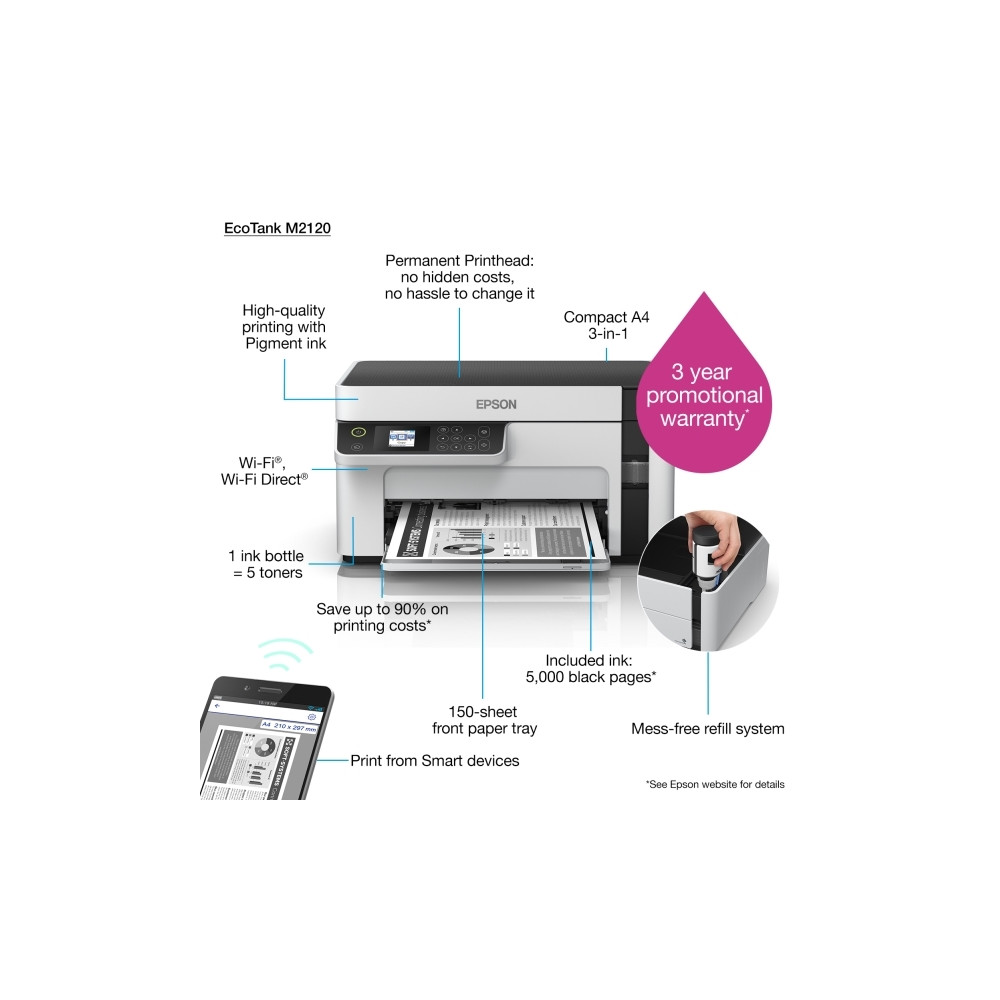 Produktbild för Epson EcoTank M2120 - multifunktionsskrivare - svartvit
