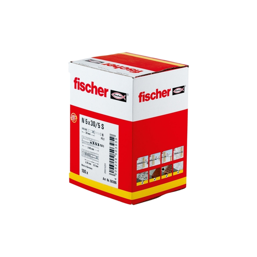 Produktbild för Fischer 050395, Kit med skruv och väggplugg, Nylon, Förzinka...