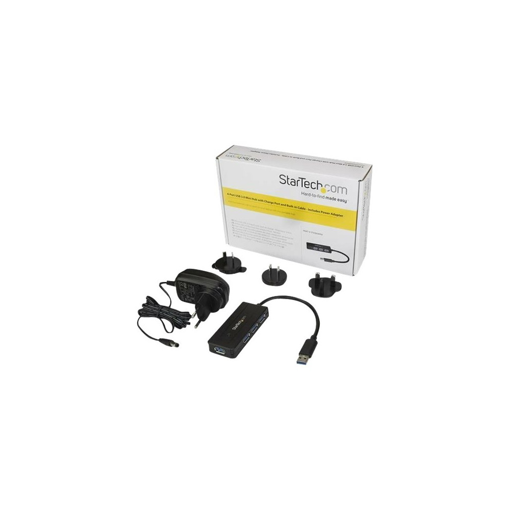 Produktbild för StarTech.com USB 3.0-hubb med 4 portar - Minihubb med laddningsport - Strömadapter medföljer - hubb - 4 portar