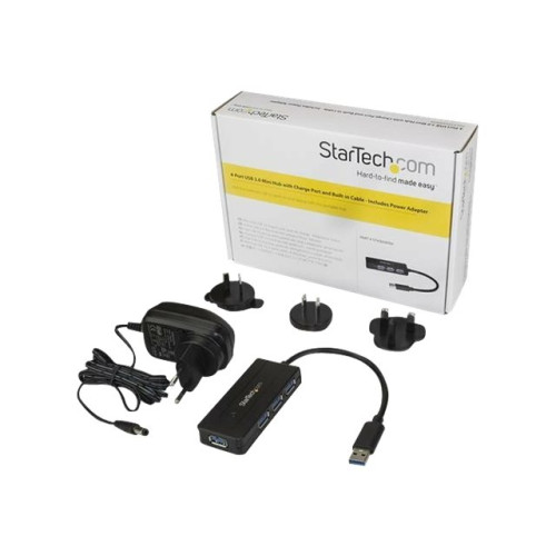 StarTech.com StarTech.com USB 3.0-hubb med 4 portar - Minihubb med laddningsport - Strömadapter medföljer - hubb - 4 portar