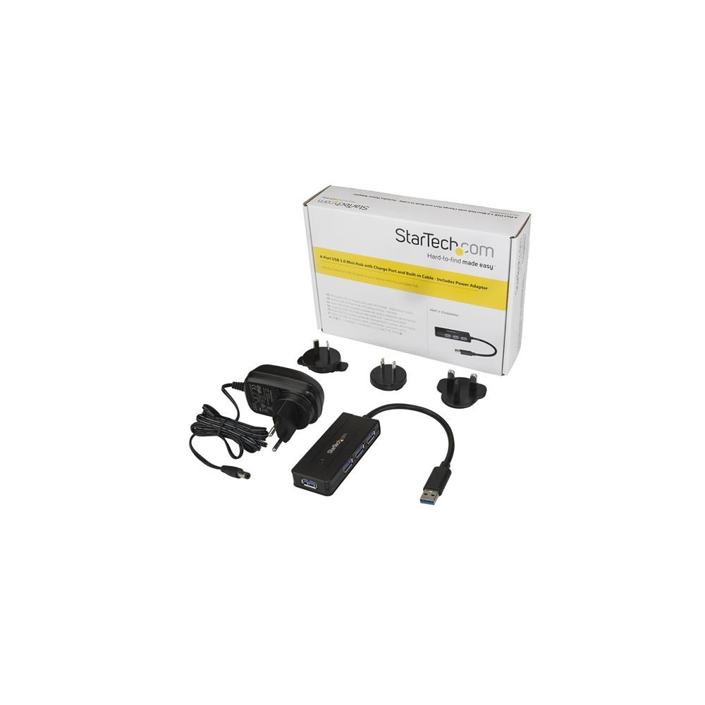 Produktbild för StarTech.com USB 3.0-hubb med 4 portar - Minihubb med laddningsport - Strömadapter medföljer - hubb - 4 portar