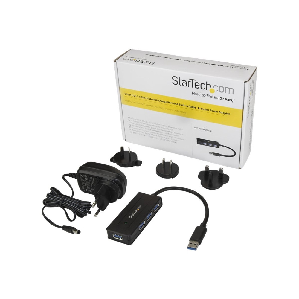 Produktbild för StarTech.com USB 3.0-hubb med 4 portar - Minihubb med laddningsport - Strömadapter medföljer - hubb - 4 portar