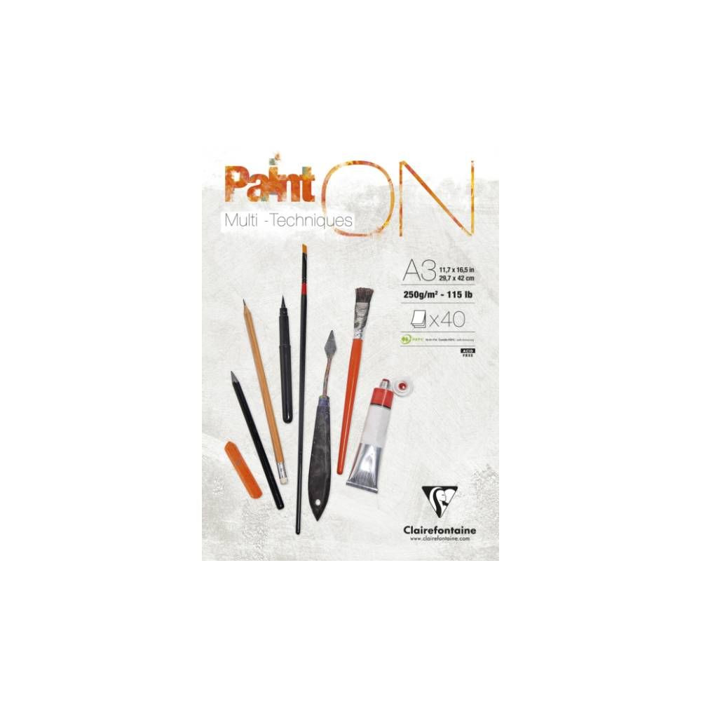 Produktbild för Clairefontaine Paint-On Block A3 250 g 40 ark vitt papper, m...