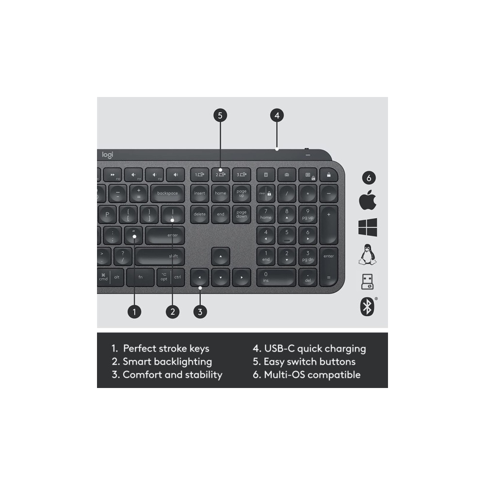 Produktbild för Logitech MX Keys Combo for Business - 2:a generationen - sats med tangentbord och mus - AZERTY - fransk - grafit Inmatningsenhet