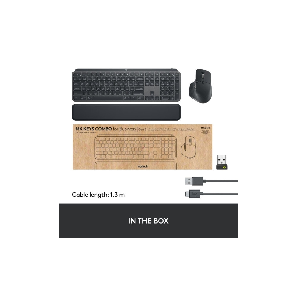 Produktbild för Logitech MX Keys Combo for Business - 2:a generationen - sats med tangentbord och mus - AZERTY - fransk - grafit Inmatningsenhet