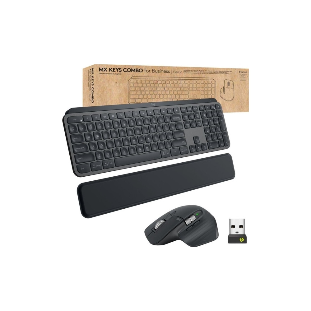 Produktbild för Logitech MX Keys Combo for Business - 2:a generationen - sats med tangentbord och mus - AZERTY - fransk - grafit Inmatningsenhet