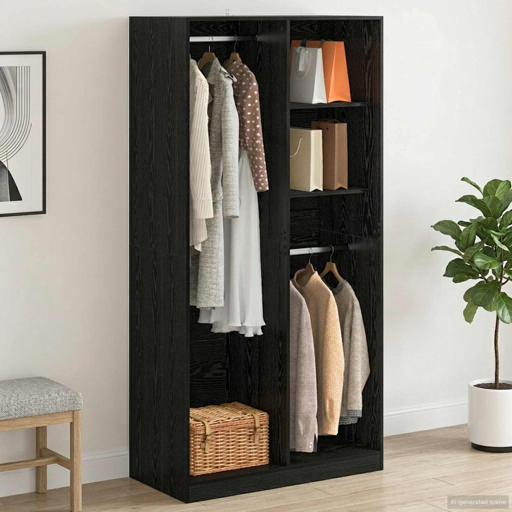 Produktbild för Garderob med hylla Svart ek 100 x 50 x 200 cm Konstruerat trä