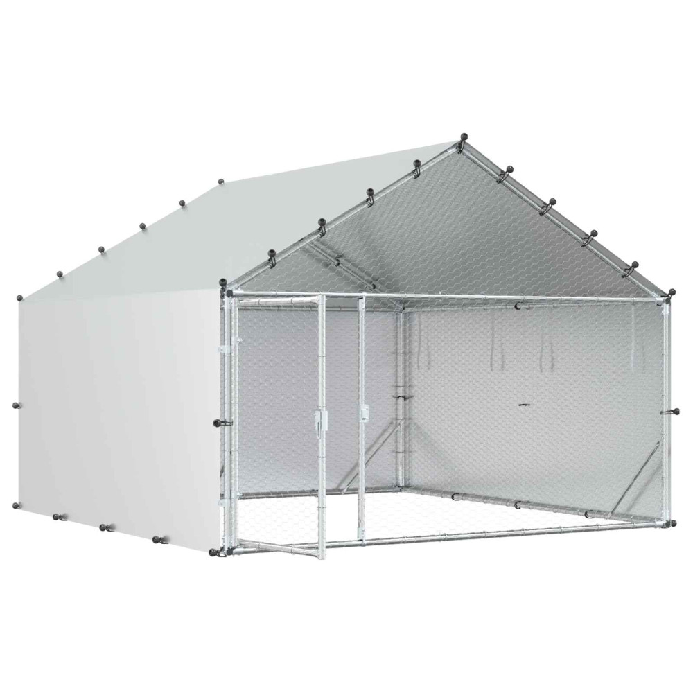 Produktbild för Hönsgård med tak Silver 200 x 200 x 150 cm Galvaniserat stål