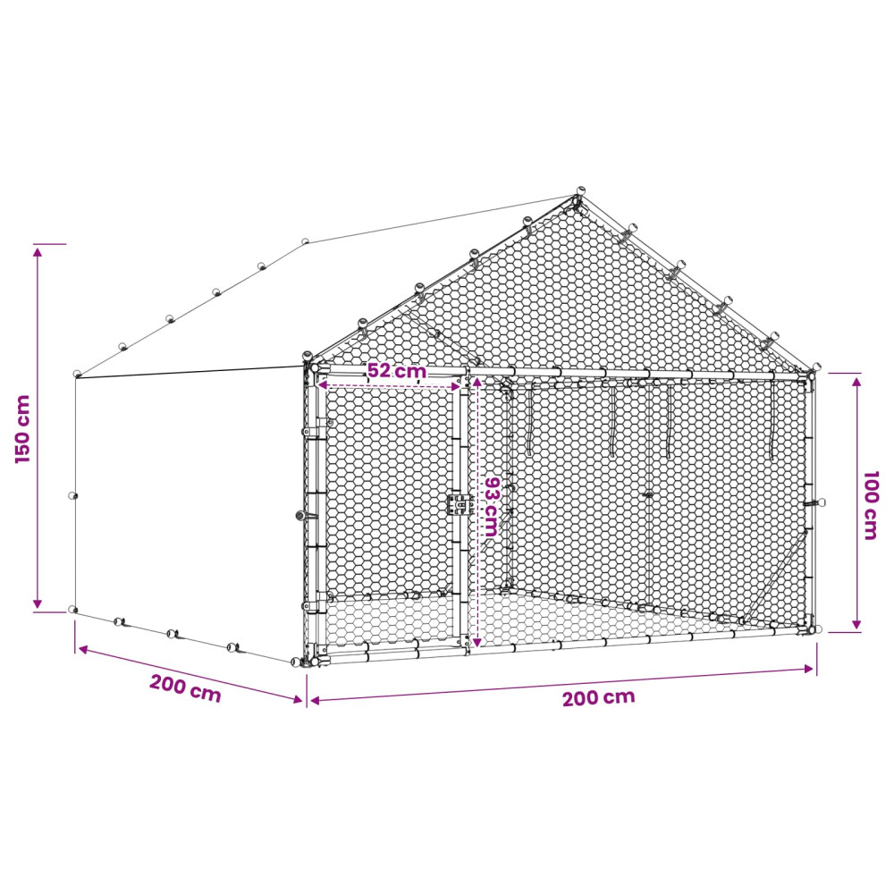 Produktbild för Hönsgård med tak Silver 200 x 200 x 150 cm Galvaniserat stål