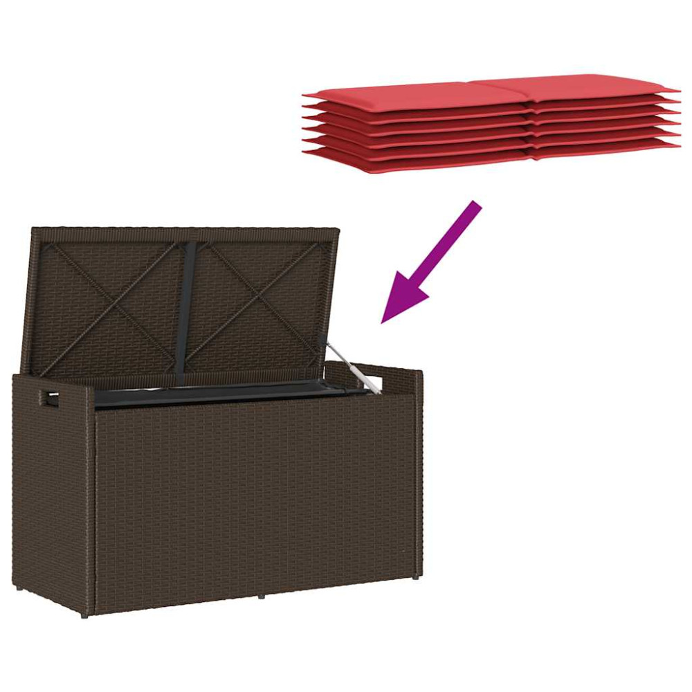 Produktbild för Förvaringsbänk för utomhusbruk med dyna brun 100cm konstrotting