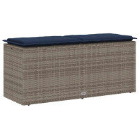 Produktbild för Trädgårdsbänk med dyna grå 110x40x44 cm konstrotting