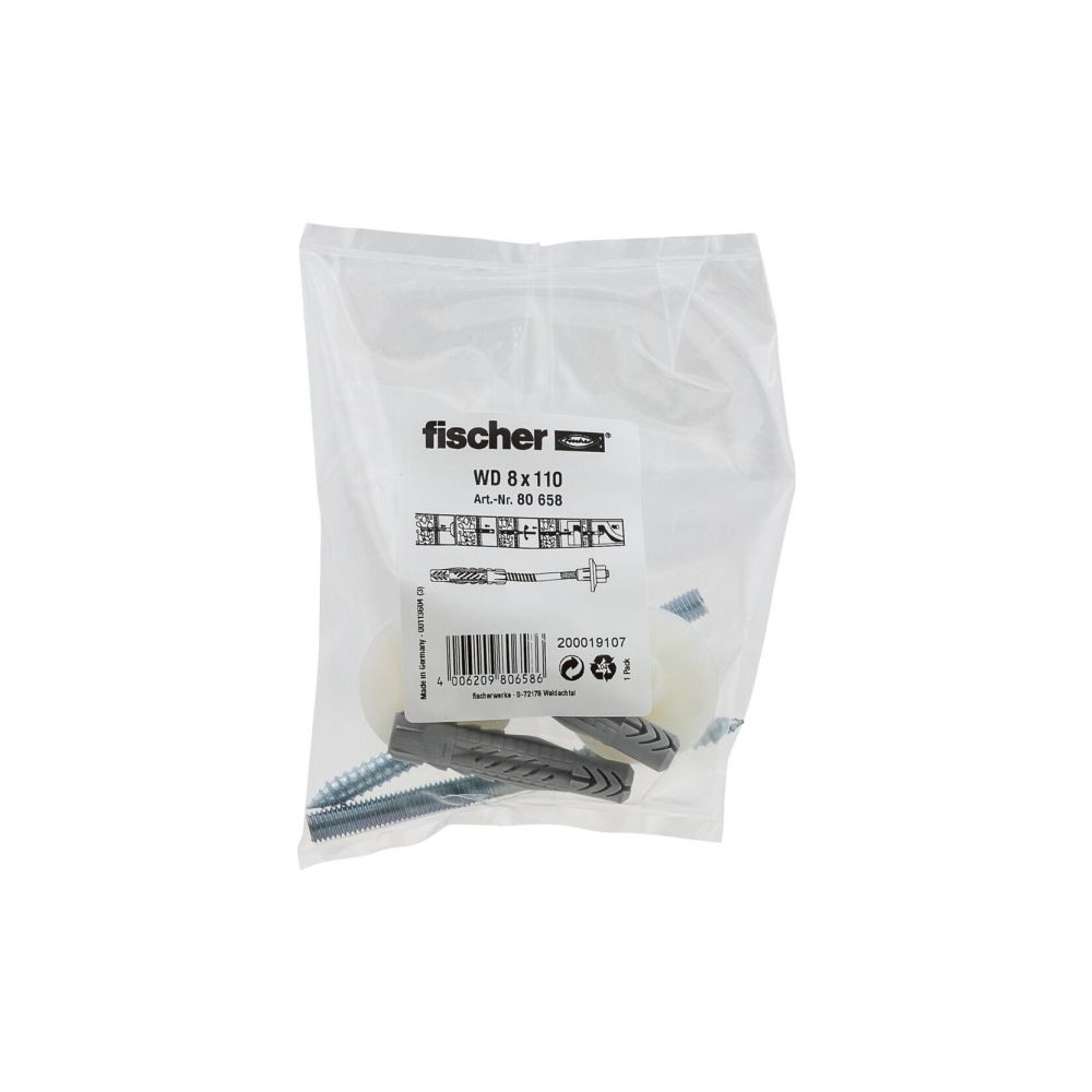 Produktbild för Fischer 80658, Kit med skruv och väggplugg, Tegel, Betong, 2...