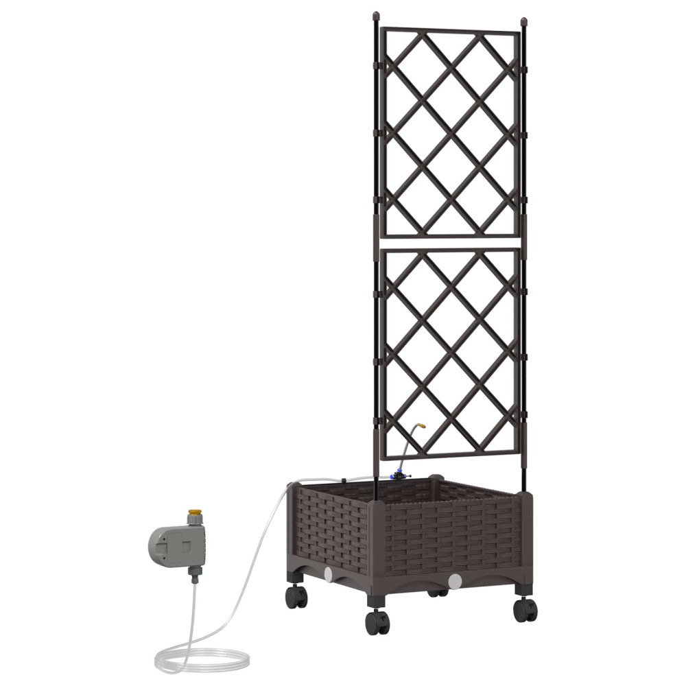 Produktbild för Trädgårdsplanterare med Vattning och Hjul Brun 40 x 40 x 132 cm
