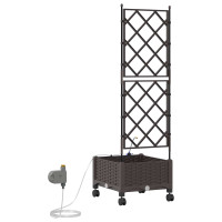 Produktbild för Trädgårdsplanterare med Vattning och Hjul Brun 40 x 40 x 132 cm