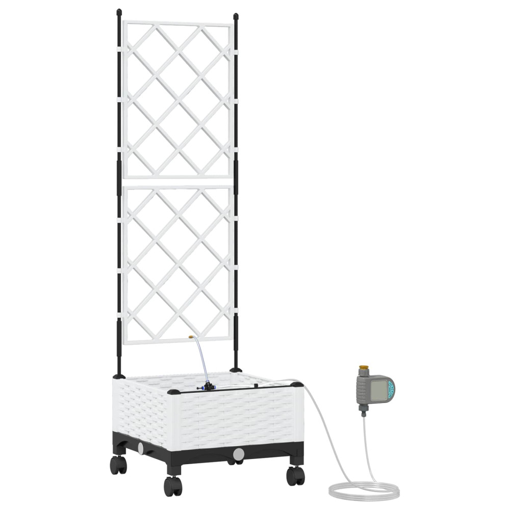 Produktbild för Trädgårdsplanterare med Vattning och Hjul Vit 40 x 40 x 132 cm