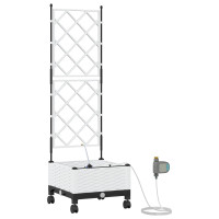 Produktbild för Trädgårdsplanterare med Vattning och Hjul Vit 40 x 40 x 132 cm