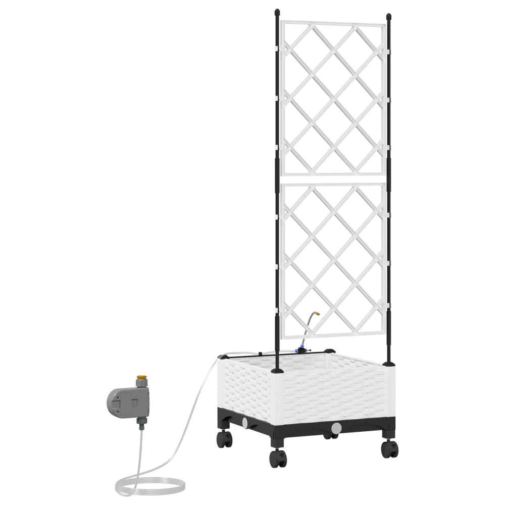 Produktbild för Trädgårdsplanterare med Vattning och Hjul Vit 40 x 40 x 132 cm