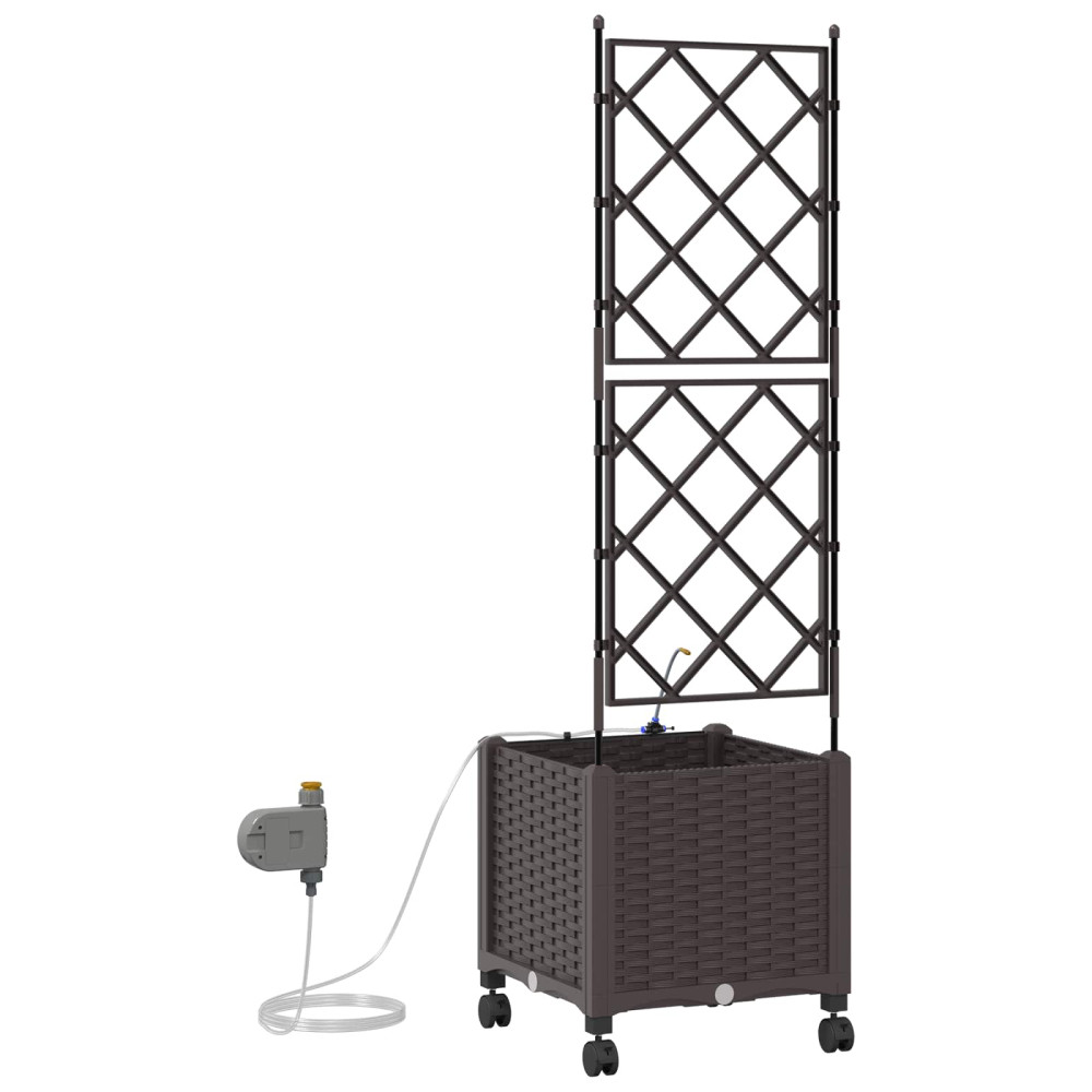 Produktbild för Trädgårdsplanterare med Vattning och Hjul Brun 40 x 40 x 148 cm