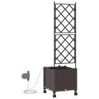 Produktbild för Trädgårdsplanterare med Vattning och Hjul Brun 40 x 40 x 148 cm