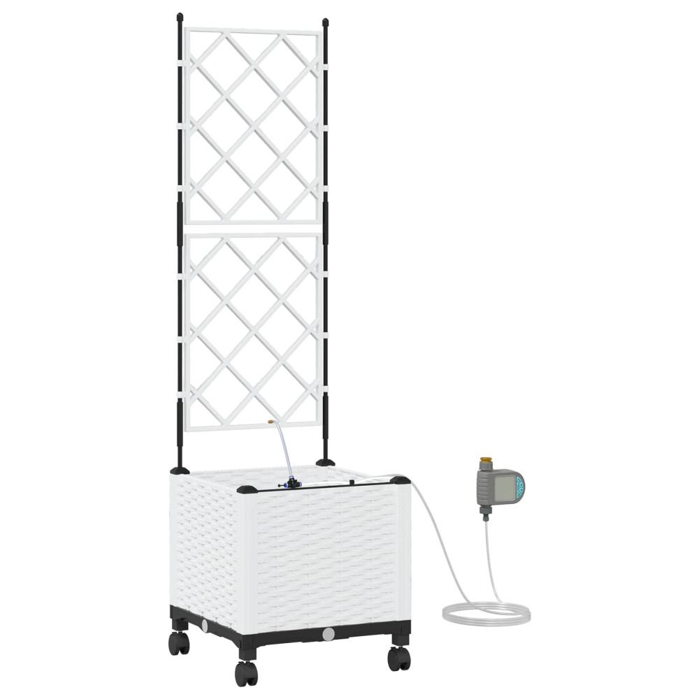 Produktbild för Trädgårdsplanterare med Vattning och Hjul Vit 40 x 40 x 148 cm