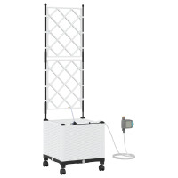 Produktbild för Trädgårdsplanterare med Vattning och Hjul Vit 40 x 40 x 148 cm
