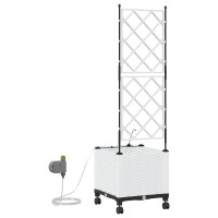 Produktbild för Trädgårdsplanterare med Vattning och Hjul Vit 40 x 40 x 148 cm