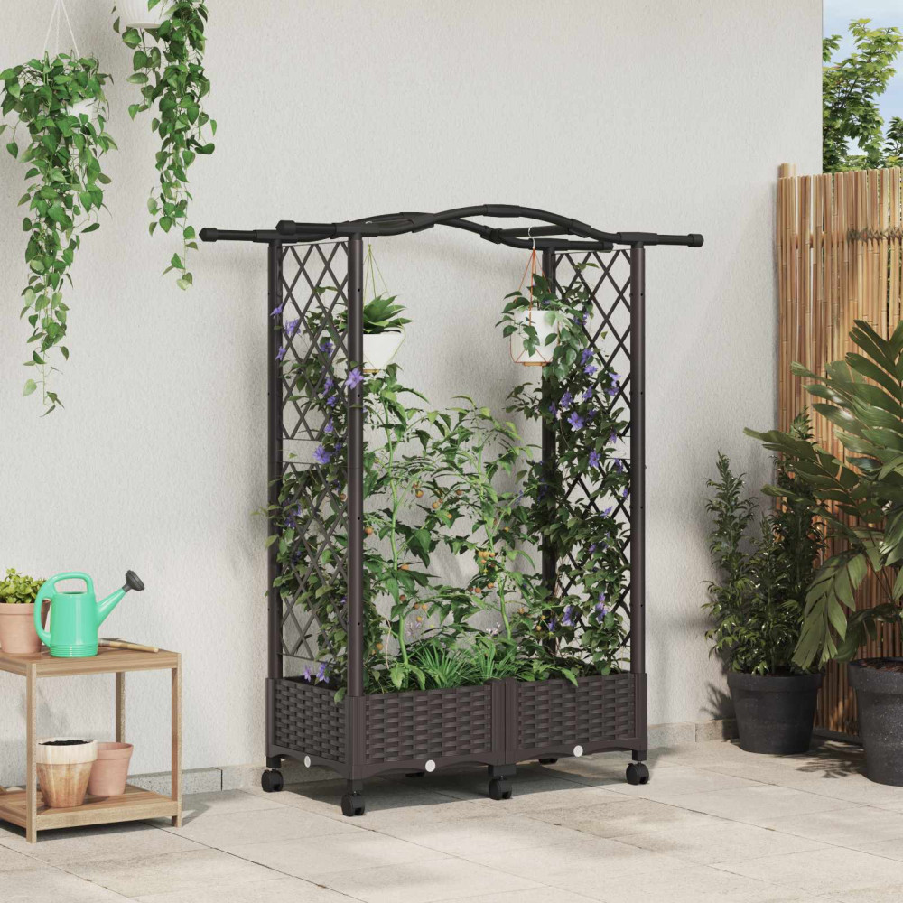 Produktbild för Upphöjd Bädd med Spaljé och Tak Brun 124 x 40 x 129 cm PP