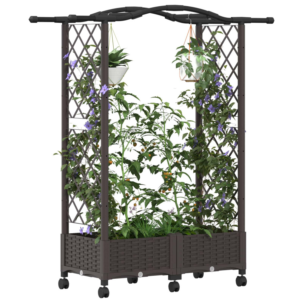 Produktbild för Upphöjd Bädd med Spaljé och Tak Brun 124 x 40 x 129 cm PP