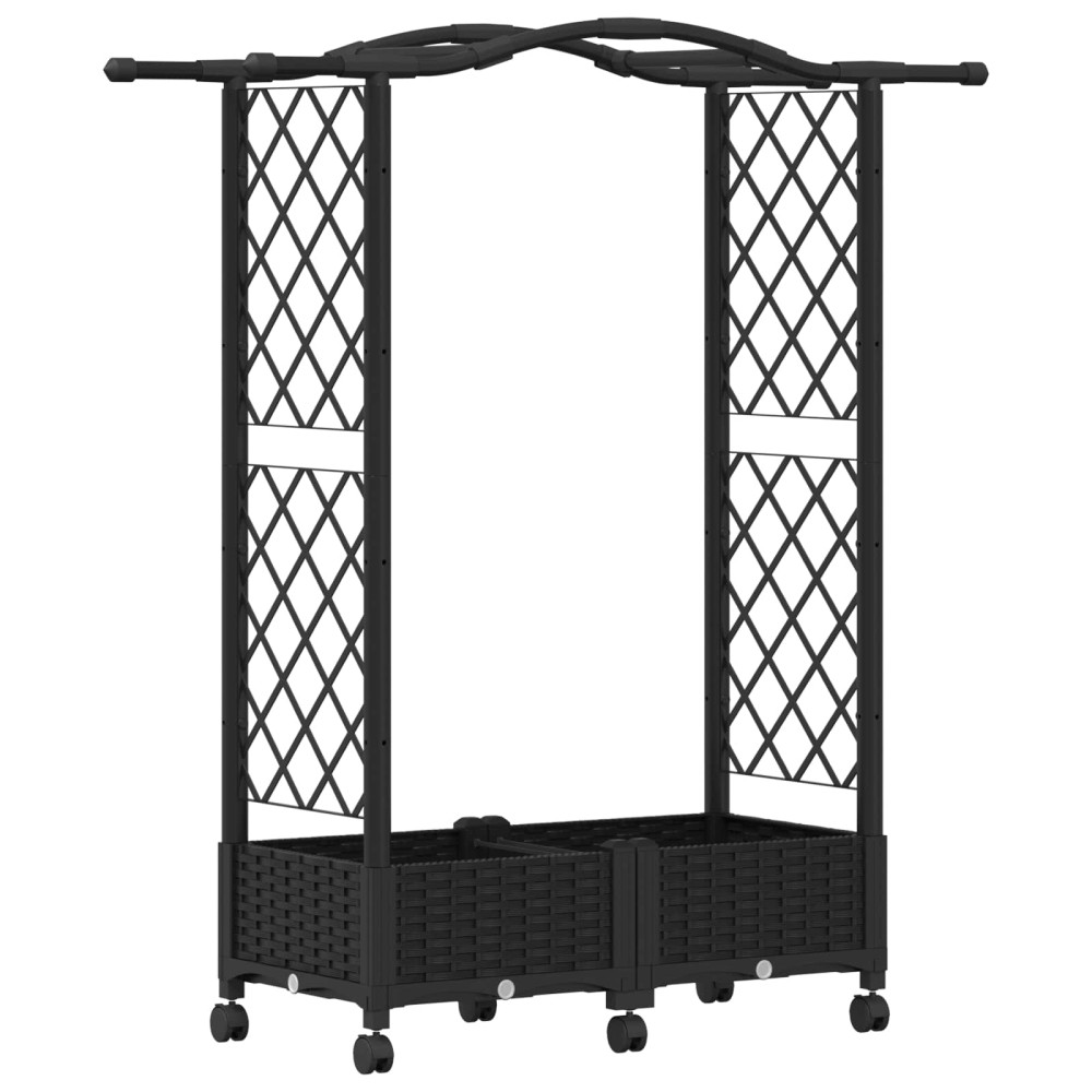 Produktbild för Upphöjd Bädd med Spaljé och Tak Svart 124 x 40 x 129 cm PP