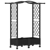 Produktbild för Upphöjd Bädd med Spaljé och Tak Svart 124 x 40 x 129 cm PP
