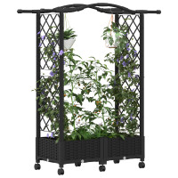 Produktbild för Upphöjd Bädd med Spaljé och Tak Svart 124 x 40 x 129 cm PP