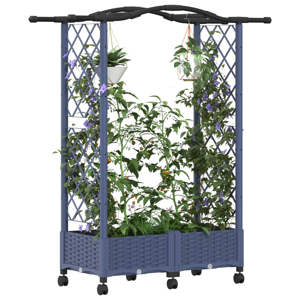 Produktbild för Upphöjd Bädd med Spaljé och Tak Grå 124 x 40 x 129 cm PP