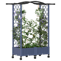 Produktbild för Upphöjd Bädd med Spaljé och Tak Grå 124 x 40 x 129 cm PP