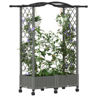 Produktbild för Upphöjd Bädd med Spaljé och Tak Ljusgrå 124 x 40 x 129 cm PP