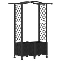 Produktbild för Upphöjd Bädd med Spaljé och Tak Svart 125 x 40 x 144 cm PP