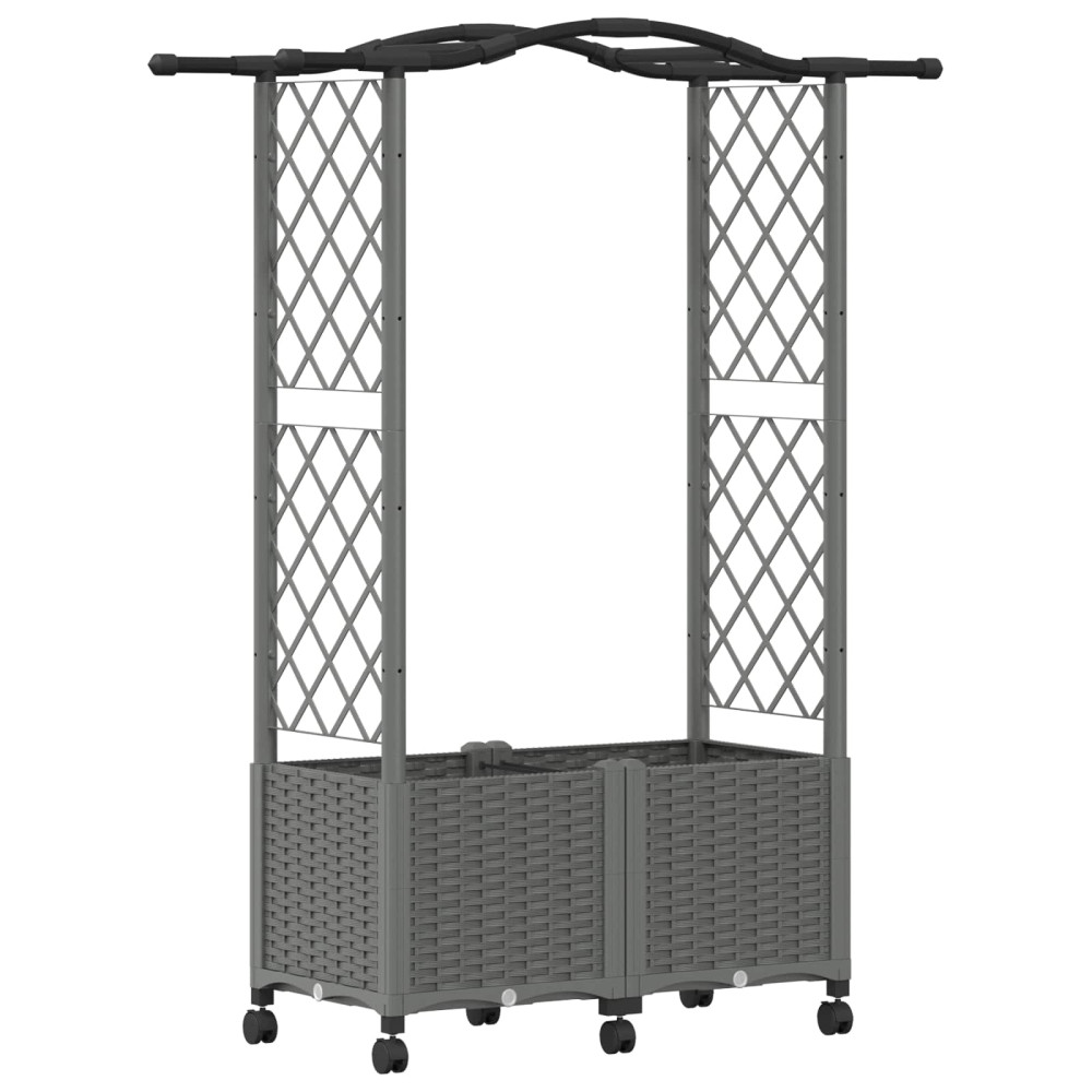Produktbild för Upphöjd Bädd med Spaljé och Tak Ljusgrå 125 x 40 x 144 cm PP