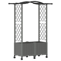 Produktbild för Upphöjd Bädd med Spaljé och Tak Ljusgrå 125 x 40 x 144 cm PP