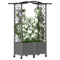 Produktbild för Upphöjd Bädd med Spaljé och Tak Ljusgrå 125 x 40 x 144 cm PP